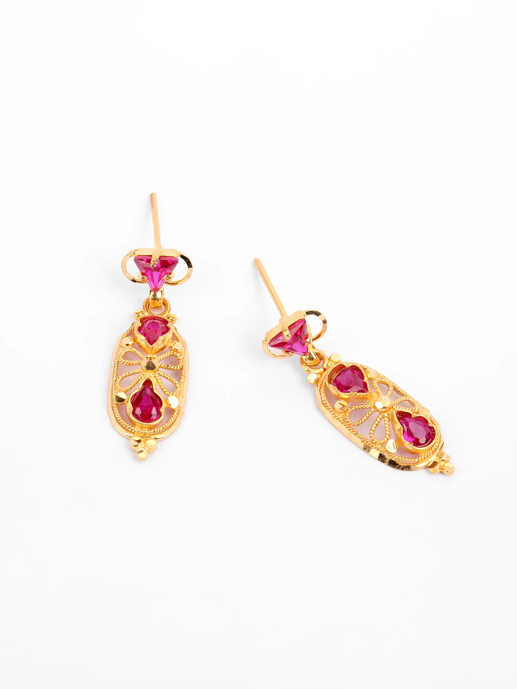 Simulated Ruby Gold Earring